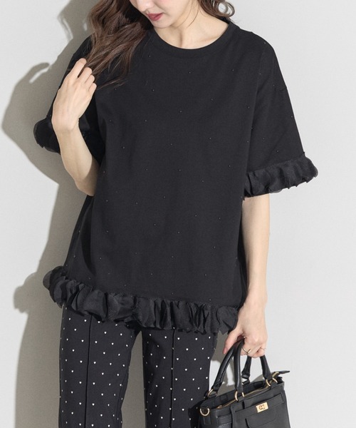 tocco closet(トッコ クローゼット)の「【ZOZO限定】同色パールフリルチュールトップス(Tシャツ/カットソー・レディース・ホワイト/ブラック・M)」の21枚目の写真