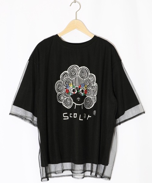 tシャツ 152669：花メガネ刺繍 スカラーちゃんチュール重ねプルオーバー レディース スカラー / 花メガネ刺繍 スカラーちゃんチュール重ねプル