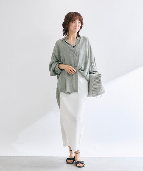 RIVE DROITE(リヴドロワ)の「【接触冷感/ウォッシャブル】ピンタックナロースカート(スカート・レディース・オフホワイト/ブラック/ベージュ・38/36)」の4枚目の写真