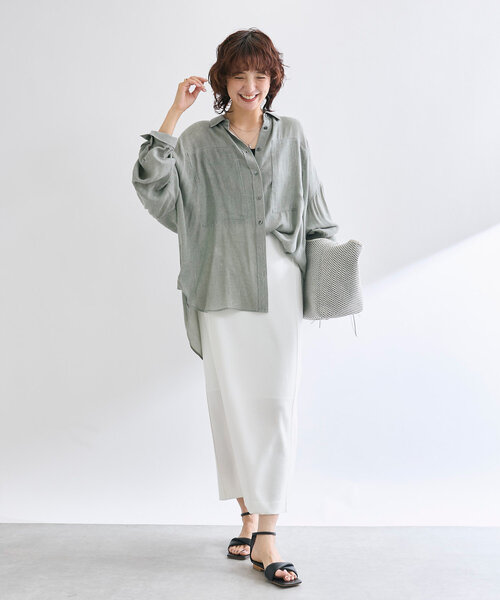 RIVE DROITE(リヴドロワ)の「【接触冷感/ウォッシャブル】ピンタックナロースカート(スカート・レディース・オフホワイト/ブラック/ベージュ・38/36)」の5枚目の写真