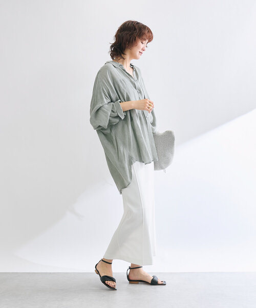 RIVE DROITE(リヴドロワ)の「【接触冷感/ウォッシャブル】ピンタックナロースカート(スカート・レディース・オフホワイト/ブラック/ベージュ・38/36)」の6枚目の写真