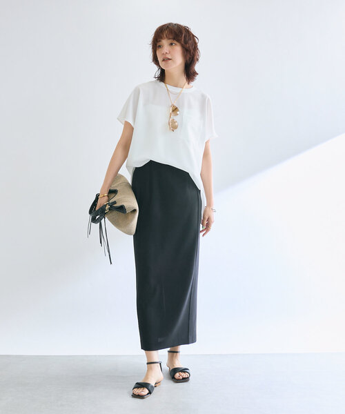 RIVE DROITE(リヴドロワ)の「【接触冷感/ウォッシャブル】ピンタックナロースカート(スカート・レディース・オフホワイト/ブラック/ベージュ・38/36)」の14枚目の写真