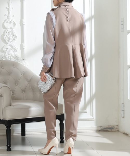 Lace Ladies（レースレディース）の「スタンドカラー ボウタイリボン ペプラム ドッキング セットアップ（セットアップ・レディース・チャコールグレー/ブラック/モカ/ネイビー・FREE/S）」の16枚目の写真