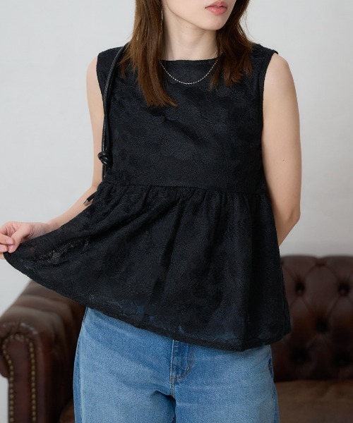 TRIANGLE PALETTE（トライアングルパレット）の「レースノースリーブブラウス/セットアップ対応（シャツ/ブラウス・レディース・ホワイト/ブラック・FREE）」の6枚目の写真