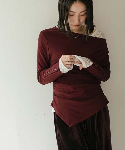 miette（ミエット）の「アシンメトリーオフショルダートップス（Tシャツ/カットソー・レディース・ブラック/ボルドー/オフホワイト・S/M）」の19枚目の写真
