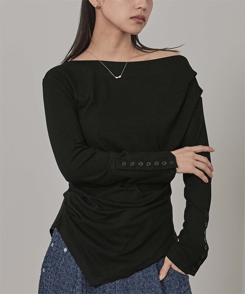 miette（ミエット）の「アシンメトリーオフショルダートップス（Tシャツ/カットソー・レディース・ブラック/ボルドー/オフホワイト・S/M）」の12枚目の写真