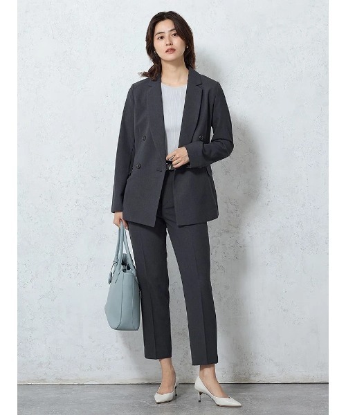Perfect Suit FActory(パーフェクトスーツファクトリー)の「【洗える・速乾・ストレッチ・薄手】からみメッシュ ダブルジャケット・ワイドパンツセットアップ(スーツセット・レディース・ブラウン/チャコールグレー/ネイビー・L/M/S)」の3枚目の写真