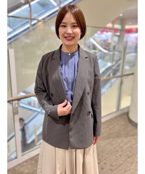 Perfect Suit FActory(パーフェクトスーツファクトリー)の「【洗える・速乾・ストレッチ・薄手】からみメッシュ ダブルジャケット・ワイドパンツセットアップ(スーツセット・レディース・ブラウン/チャコールグレー/ネイビー・L/M/S)」の6枚目の写真