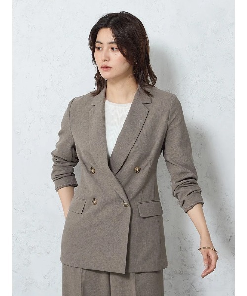 Perfect Suit FActory(パーフェクトスーツファクトリー)の「【洗える・速乾・ストレッチ・薄手】からみメッシュ ダブルジャケット・ワイドパンツセットアップ(スーツセット・レディース・ブラウン/チャコールグレー/ネイビー・L/M/S)」の19枚目の写真