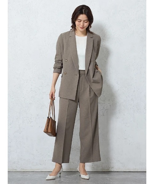 Perfect Suit FActory(パーフェクトスーツファクトリー)の「【洗える・速乾・ストレッチ・薄手】からみメッシュ ダブルジャケット・ワイドパンツセットアップ(スーツセット・レディース・ブラウン/チャコールグレー/ネイビー・L/M/S)」の21枚目の写真