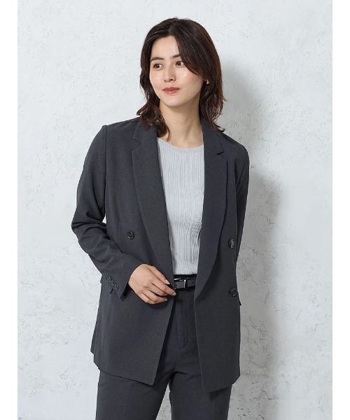 Perfect Suit FActory(パーフェクトスーツファクトリー)の「【洗える・速乾・ストレッチ・薄手】からみメッシュ ダブルジャケット・ワイドパンツセットアップ(スーツセット・レディース・ブラウン/チャコールグレー/ネイビー・L/M/S)」の8枚目の写真