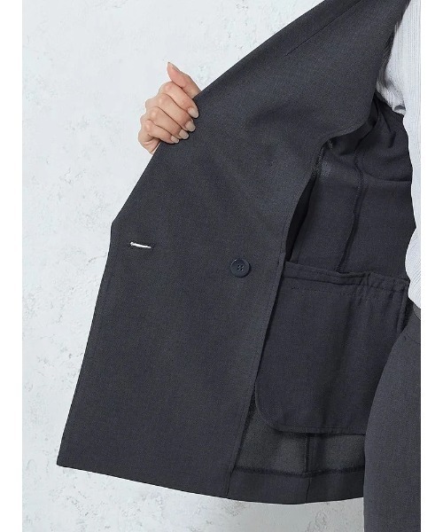Perfect Suit FActory(パーフェクトスーツファクトリー)の「【洗える・速乾・ストレッチ・薄手】からみメッシュ ダブルジャケット・ワイドパンツセットアップ(スーツセット・レディース・ブラウン/チャコールグレー/ネイビー・L/M/S)」の16枚目の写真