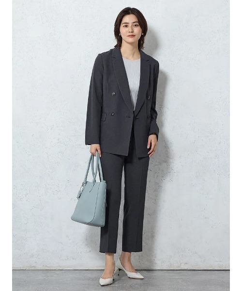 Perfect Suit FActory(パーフェクトスーツファクトリー)の「【洗える・速乾・ストレッチ・薄手】からみメッシュ ダブルジャケット・ワイドパンツセットアップ(スーツセット・レディース・ブラウン/チャコールグレー/ネイビー・L/M/S)」の18枚目の写真