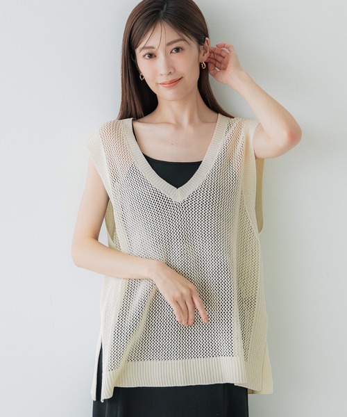 Peserico メッシュ編み Vネックセーター 40 miniministore ニット セーター メッシュ編みニット Vネック