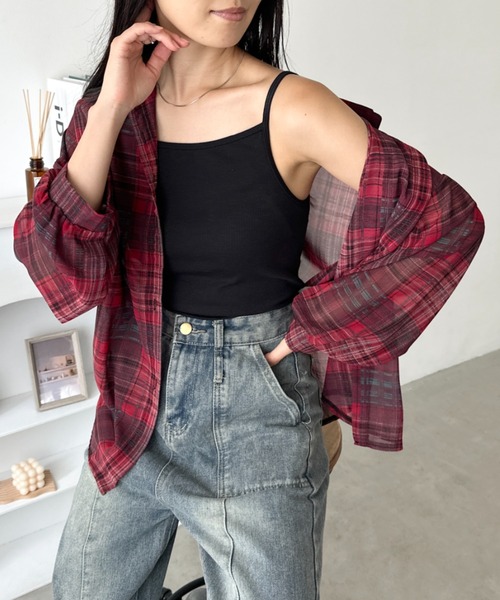 CLEA(クレア)の「シアーチェックシャツ(シャツ/ブラウス・レディース・ベージュ/イエロー/ホワイト/レッド/ピンク/ブルー/ブラック/ピンク系その他・FREE)」の8枚目の写真
