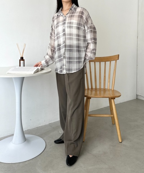 CLEA(クレア)の「シアーチェックシャツ(シャツ/ブラウス・レディース・ベージュ/イエロー/ホワイト/レッド/ピンク/ブルー/ブラック/ピンク系その他・FREE)」の12枚目の写真