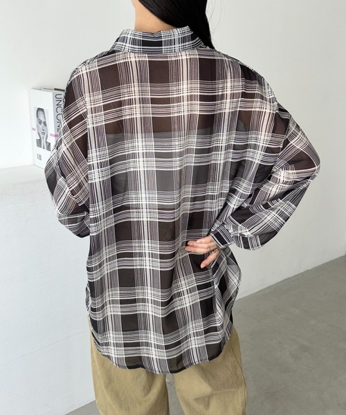 CLEA(クレア)の「シアーチェックシャツ(シャツ/ブラウス・レディース・ベージュ/イエロー/ホワイト/レッド/ピンク/ブルー/ブラック/ピンク系その他・FREE)」の18枚目の写真