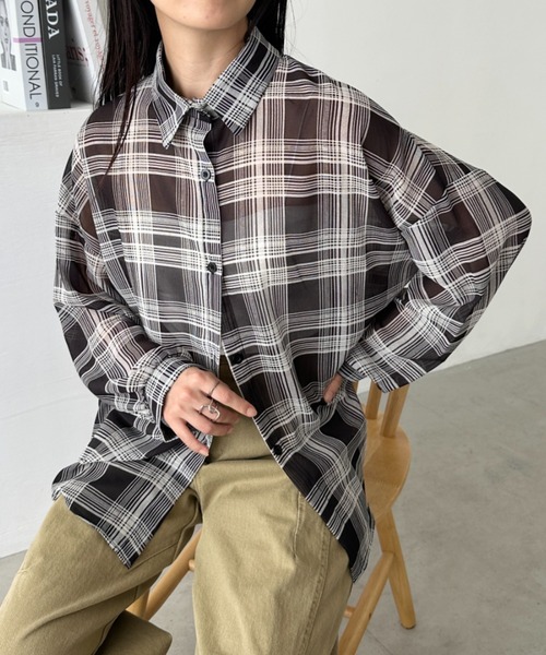 CLEA(クレア)の「シアーチェックシャツ(シャツ/ブラウス・レディース・ベージュ/イエロー/ホワイト/レッド/ピンク/ブルー/ブラック/ピンク系その他・FREE)」の19枚目の写真