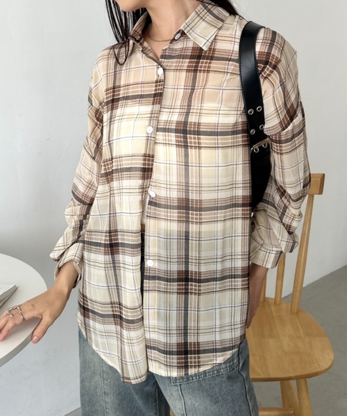 CLEA(クレア)の「シアーチェックシャツ(シャツ/ブラウス・レディース・ベージュ/イエロー/ホワイト/レッド/ピンク/ブルー/ブラック/ピンク系その他・FREE)」の22枚目の写真