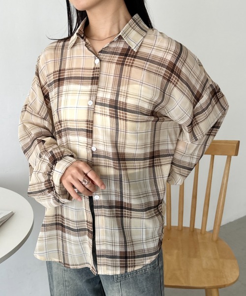 CLEA(クレア)の「シアーチェックシャツ(シャツ/ブラウス・レディース・ベージュ/イエロー/ホワイト/レッド/ピンク/ブルー/ブラック/ピンク系その他・FREE)」の20枚目の写真