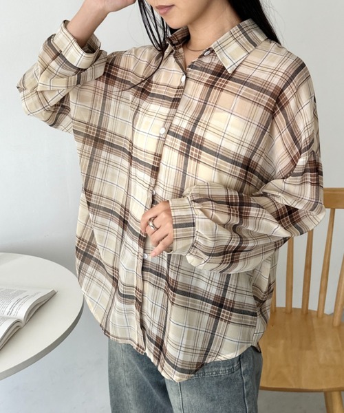CLEA(クレア)の「シアーチェックシャツ(シャツ/ブラウス・レディース・ベージュ/イエロー/ホワイト/レッド/ピンク/ブルー/ブラック/ピンク系その他・FREE)」の21枚目の写真