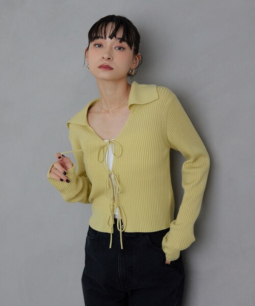 EMMEL REFINES(エメルリファインズ)の「<EMMEL REFINES>EM フロントリボン エリツキ ニット(ニット/セーター・レディース・ライトブルー/ライム/ダークグレー・FREE)」の5枚目の写真