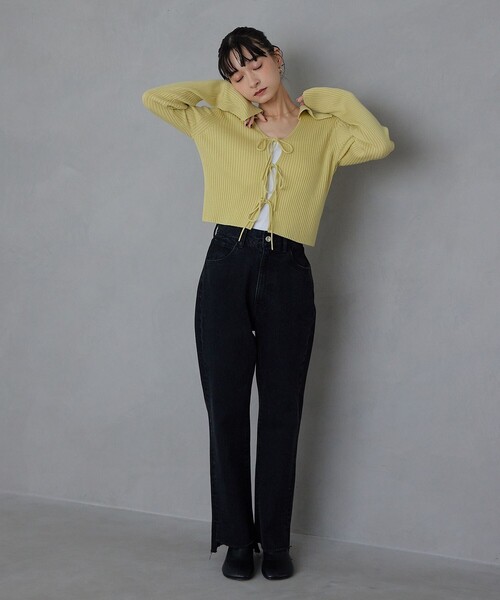 EMMEL REFINES(エメルリファインズ)の「<EMMEL REFINES>EM フロントリボン エリツキ ニット(ニット/セーター・レディース・ライトブルー/ライム/ダークグレー・FREE)」の6枚目の写真