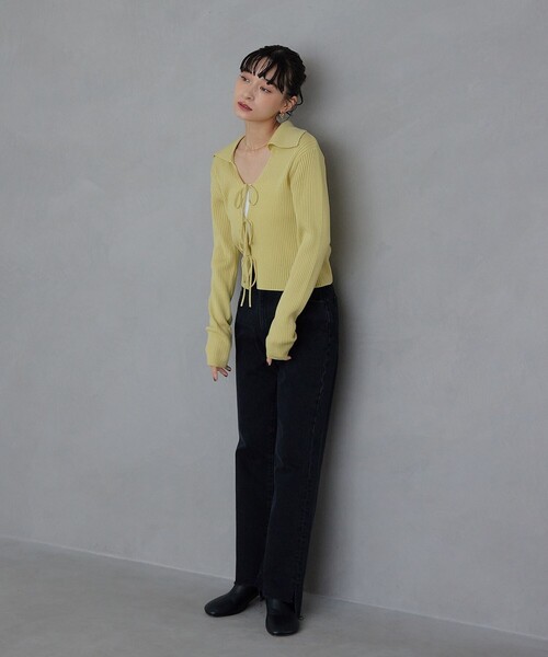 EMMEL REFINES(エメルリファインズ)の「<EMMEL REFINES>EM フロントリボン エリツキ ニット(ニット/セーター・レディース・ライトブルー/ライム/ダークグレー・FREE)」の7枚目の写真