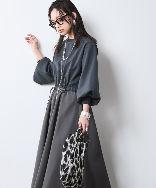 CHIC STYLE(シックスタイル)の「リブ使い異素材ドッキングロングワンピース<大きいサイズ有>シックスタイル(ワンピース・レディース・グレー/ブラック・5L/4L/3L/LL/L/M)」の8枚目の写真