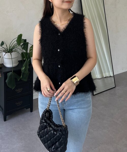 prose verse（プロズヴェール）の「パールボタンペプラムシャギーニットベスト（ベスト・レディース・ピンク/ブラック・MEDIUM/LARGE）」の12枚目の写真