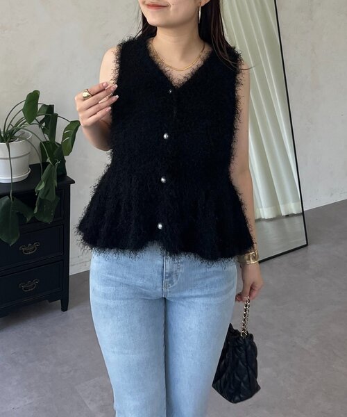 prose verse（プロズヴェール）の「パールボタンペプラムシャギーニットベスト（ベスト・レディース・ピンク/ブラック・MEDIUM/LARGE）」の14枚目の写真