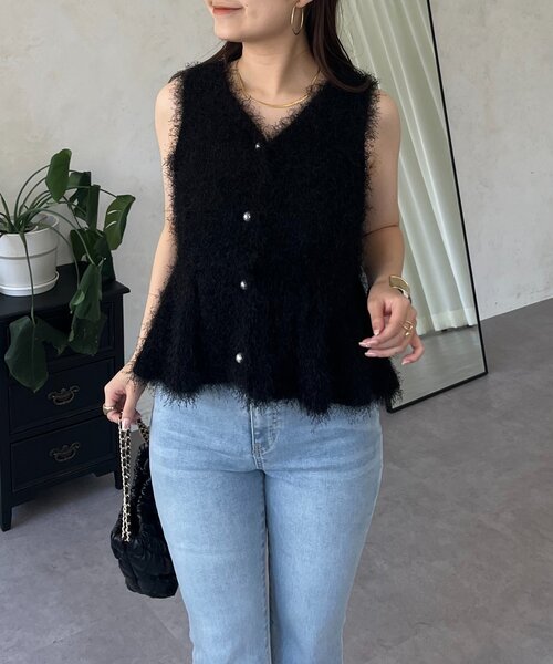 prose verse（プロズヴェール）の「パールボタンペプラムシャギーニットベスト（ベスト・レディース・ピンク/ブラック・MEDIUM/LARGE）」の19枚目の写真