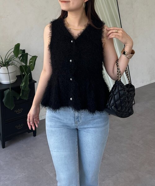 prose verse（プロズヴェール）の「パールボタンペプラムシャギーニットベスト（ベスト・レディース・ピンク/ブラック・MEDIUM/LARGE）」の21枚目の写真