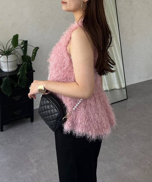 prose verse（プロズヴェール）の「パールボタンペプラムシャギーニットベスト（ベスト・レディース・ピンク/ブラック・MEDIUM/LARGE）」の3枚目の写真