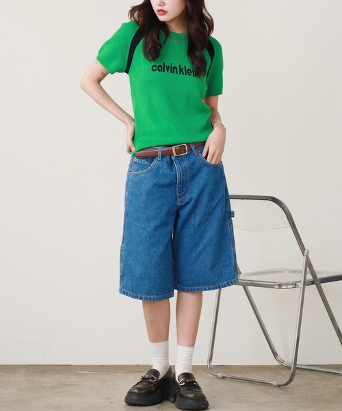 Calvin Klein（カルバン・クライン）の「Calvin Klein/カルバンクライン ショートスリーブロゴセーター（ニット/セーター・レディース・グリーン/ブラック・L/M/S）」の12枚目の写真