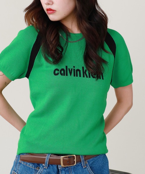 Calvin Klein（カルバン・クライン）の「Calvin Klein/カルバンクライン ショートスリーブロゴセーター（ニット/セーター・レディース・グリーン/ブラック・L/M/S）」の15枚目の写真