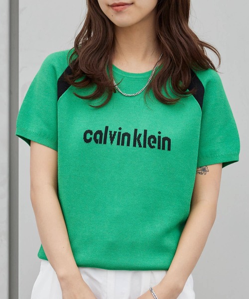 Calvin Klein（カルバン・クライン）の「Calvin Klein/カルバンクライン ショートスリーブロゴセーター（ニット/セーター・レディース・グリーン/ブラック・L/M/S）」の17枚目の写真