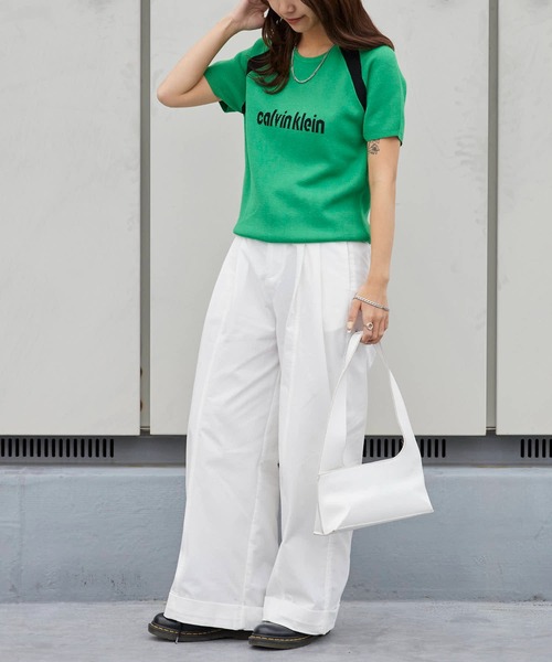 Calvin Klein（カルバン・クライン）の「Calvin Klein/カルバンクライン ショートスリーブロゴセーター（ニット/セーター・レディース・グリーン/ブラック・L/M/S）」の21枚目の写真