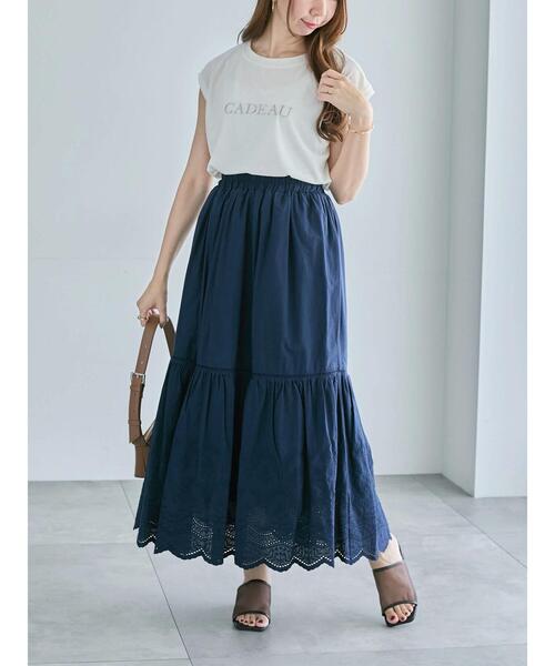 Te chichi（テチチ）の「シアーベロアロゴ刺繍TOPS（Tシャツ/カットソー・レディース・ブラウン/オフホワイト/ネイビー・F）」の16枚目の写真