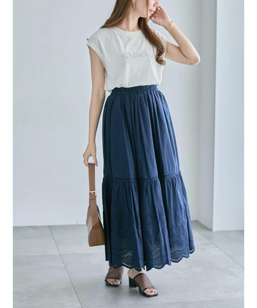 Te chichi（テチチ）の「シアーベロアロゴ刺繍TOPS（Tシャツ/カットソー・レディース・ブラウン/オフホワイト/ネイビー・F）」の17枚目の写真