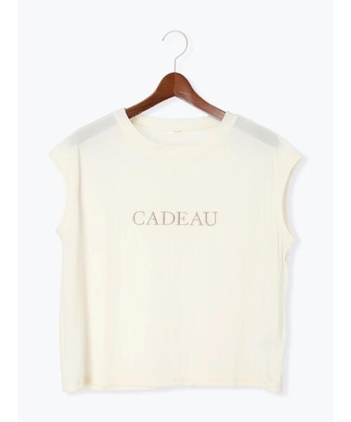 Te chichi（テチチ）の「シアーベロアロゴ刺繍TOPS（Tシャツ/カットソー・レディース・ブラウン/オフホワイト/ネイビー・F）」の7枚目の写真