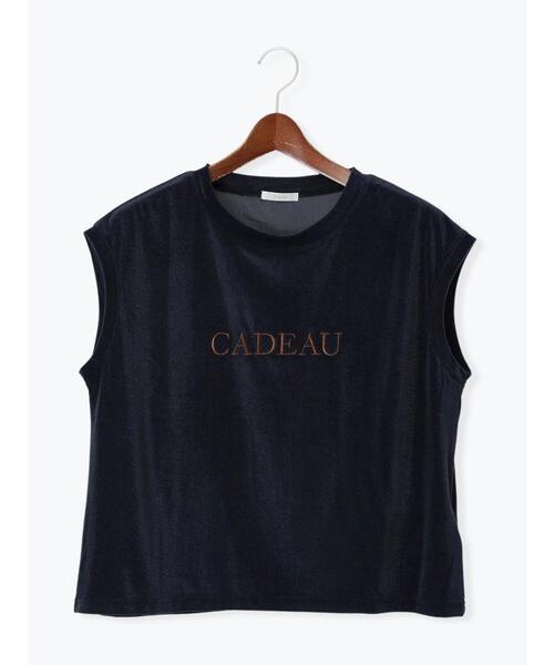 Te chichi（テチチ）の「シアーベロアロゴ刺繍TOPS（Tシャツ/カットソー・レディース・ブラウン/オフホワイト/ネイビー・F）」の9枚目の写真