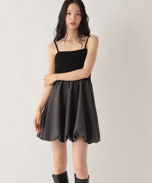 こすもすん　バルーンワンピース　黒ピンドット pumpkin port ワンピース リブTシャツ×バルーンスカート