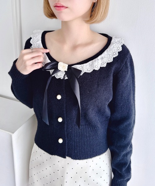Loueme（ルエム）の「ローズリボンアイレットニットカーディガン（カーディガン/ボレロ・レディース・アイボリー/ブラック/グレー・FREE）」の15枚目の写真