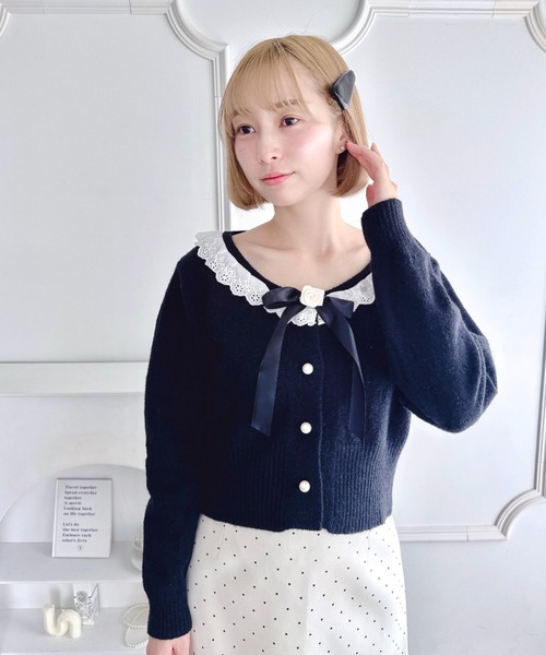 Loueme（ルエム）の「ローズリボンアイレットニットカーディガン（カーディガン/ボレロ・レディース・アイボリー/ブラック/グレー・FREE）」の18枚目の写真