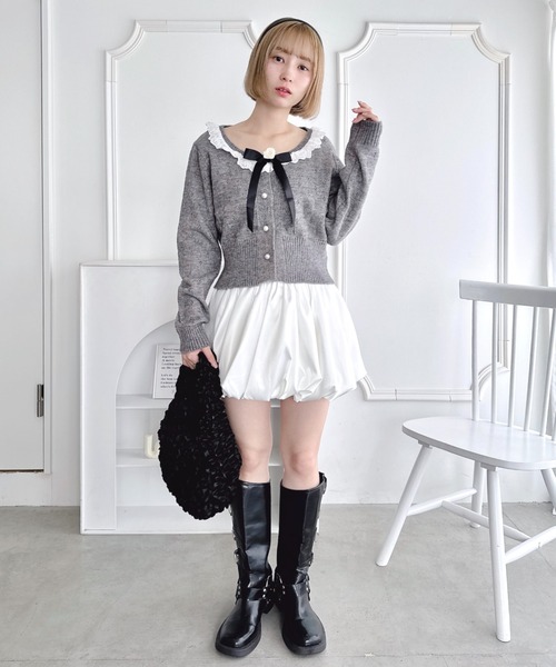 Loueme（ルエム）の「ローズリボンアイレットニットカーディガン（カーディガン/ボレロ・レディース・アイボリー/ブラック/グレー・FREE）」の9枚目の写真