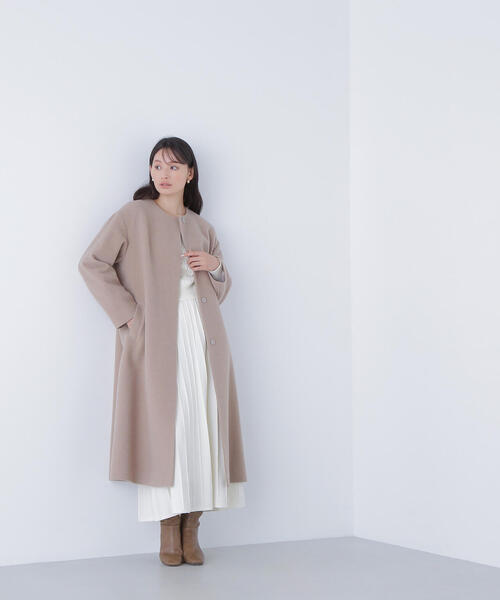 BEIGE ノーカラー　コート ap retro ノーカラーコート コート ノーカラーVネックミディ