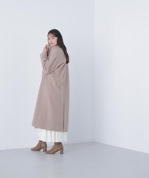◇フォルムノーカラーロングコート（ノーカラーコート