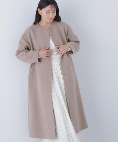 セール】◇フォルムノーカラーロングコート（ノーカラーコート