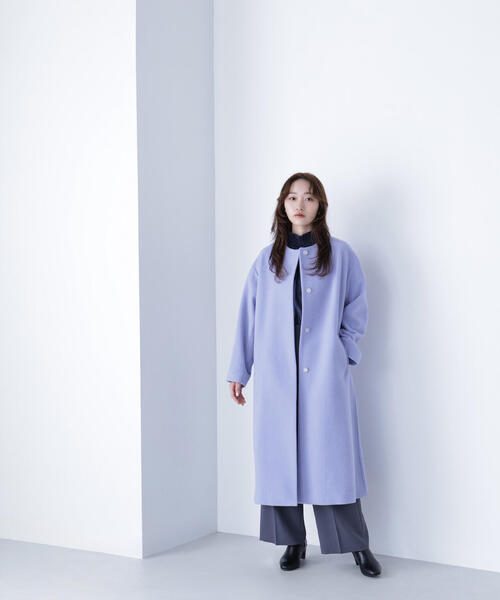 ◇フォルムノーカラーロングコート（ノーカラーコート）｜NATURAL